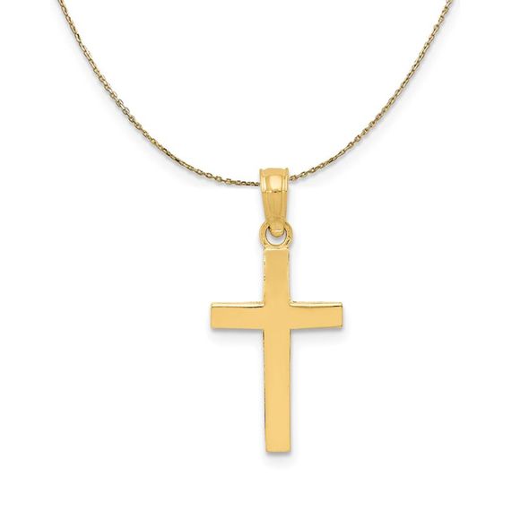 14k Yellow Gold Beveled Latin Cross Necklace - 20 Inch